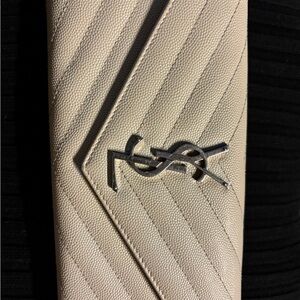 Saint Laurent Cream Quilted YSL Logo Envelope Wallet